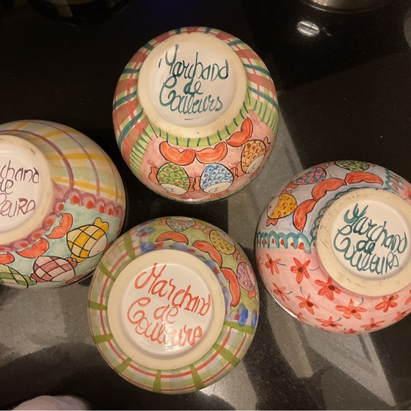 Marchand de Couleurs FRENCH 100% hand painted clay pottery small bowls - Picture 2 of 4